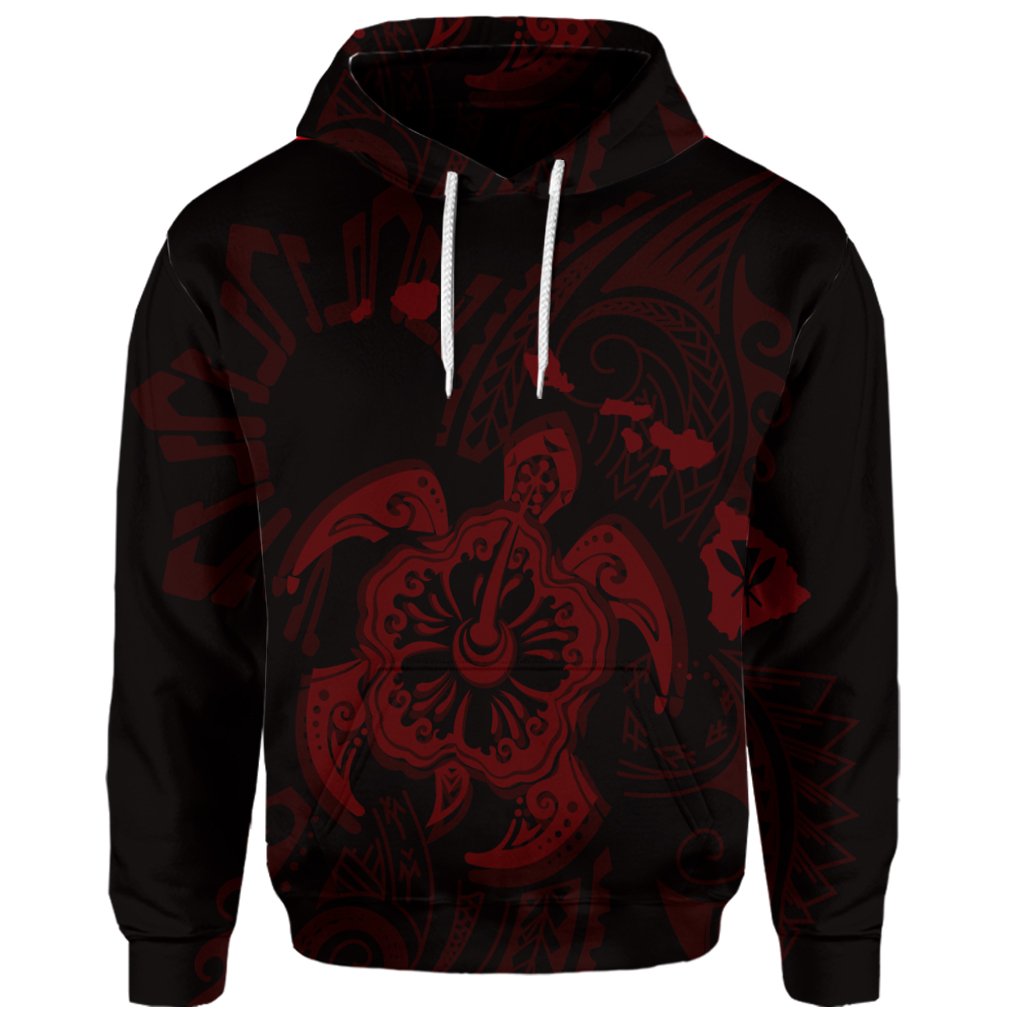 Custom Hawaiian Map Kanaka Hibiscus Turtle Red Polynesian Hoodie - Polynesian Pride