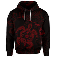 Custom Hawaiian Map Kanaka Hibiscus Turtle Red Polynesian Hoodie - Polynesian Pride