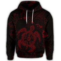 Hawaiian Map Kanaka Hibiscus Turtle Red Polynesian Hoodie - Polynesian Pride