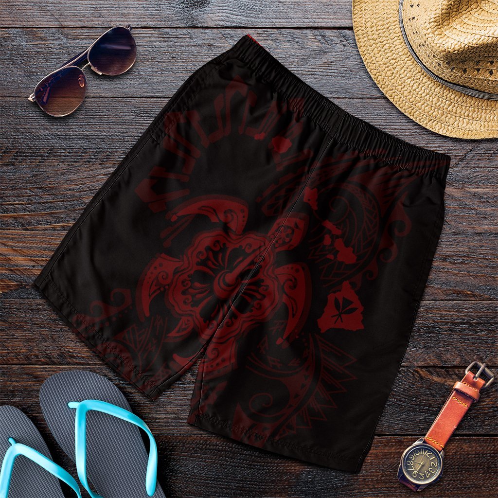 Hawaiian Map Kanaka Hibiscus Turtle Red Polynesian Men's Shorts - AH Art - Polynesian Pride