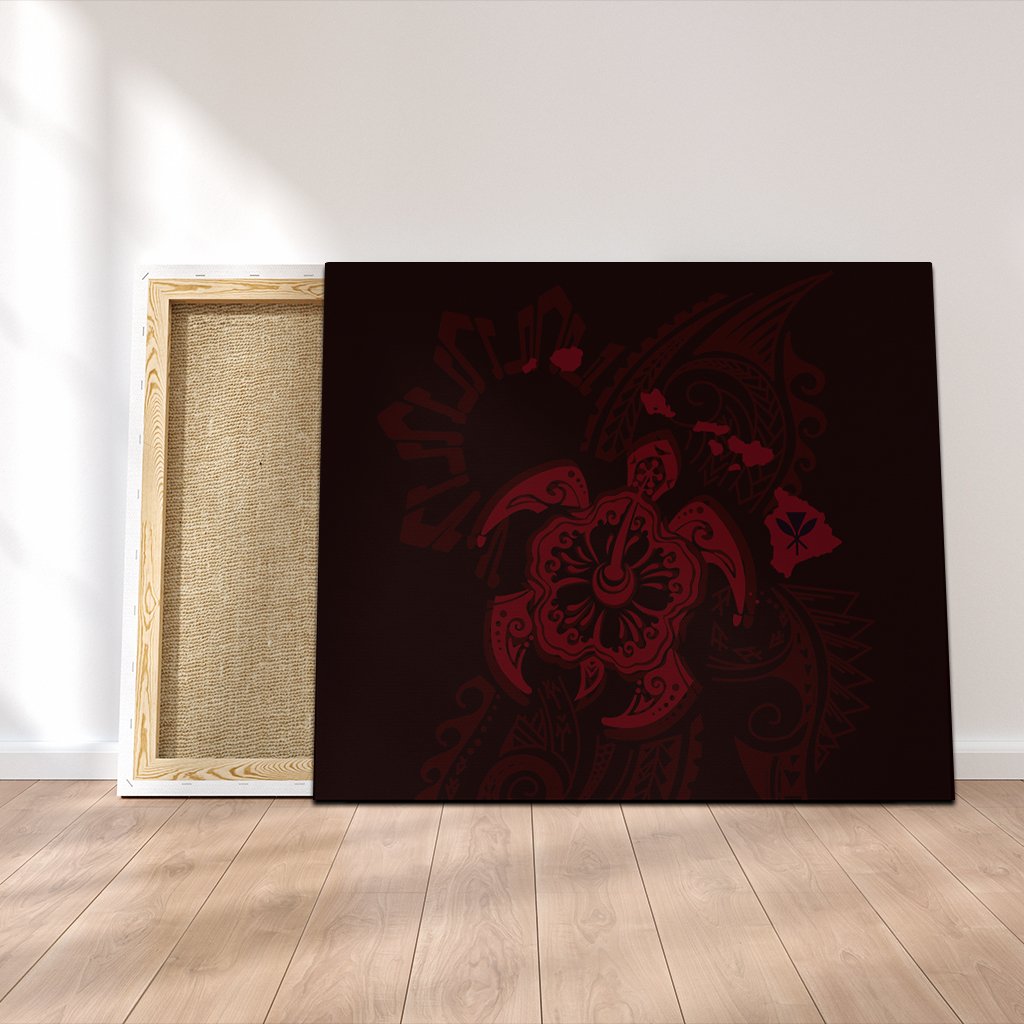 Hawaiian Map Kanaka Hibiscus Turtle Red Polynesian Canvas - AH Canvas Poly-cotton - Polynesian Pride