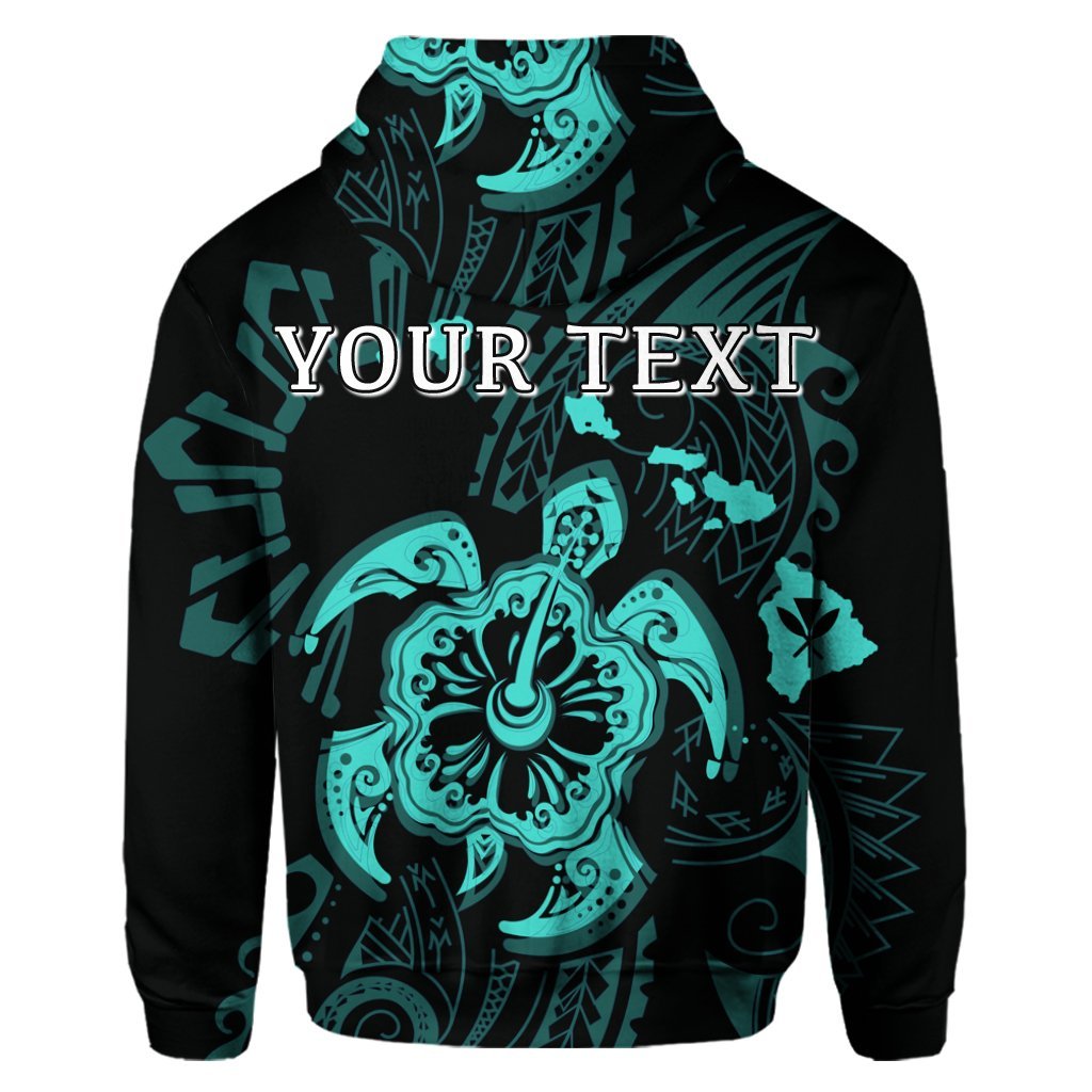Custom Hawaiian Map Kanaka Hibiscus Turtle Turquoise Polynesian Hoodie - Polynesian Pride