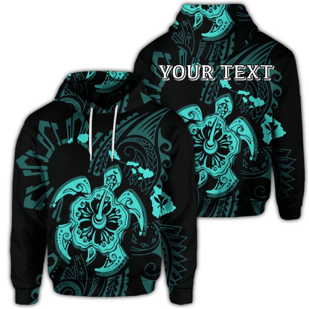 Custom Hawaiian Map Kanaka Hibiscus Turtle Turquoise Polynesian Hoodie Unisex Art - Polynesian Pride