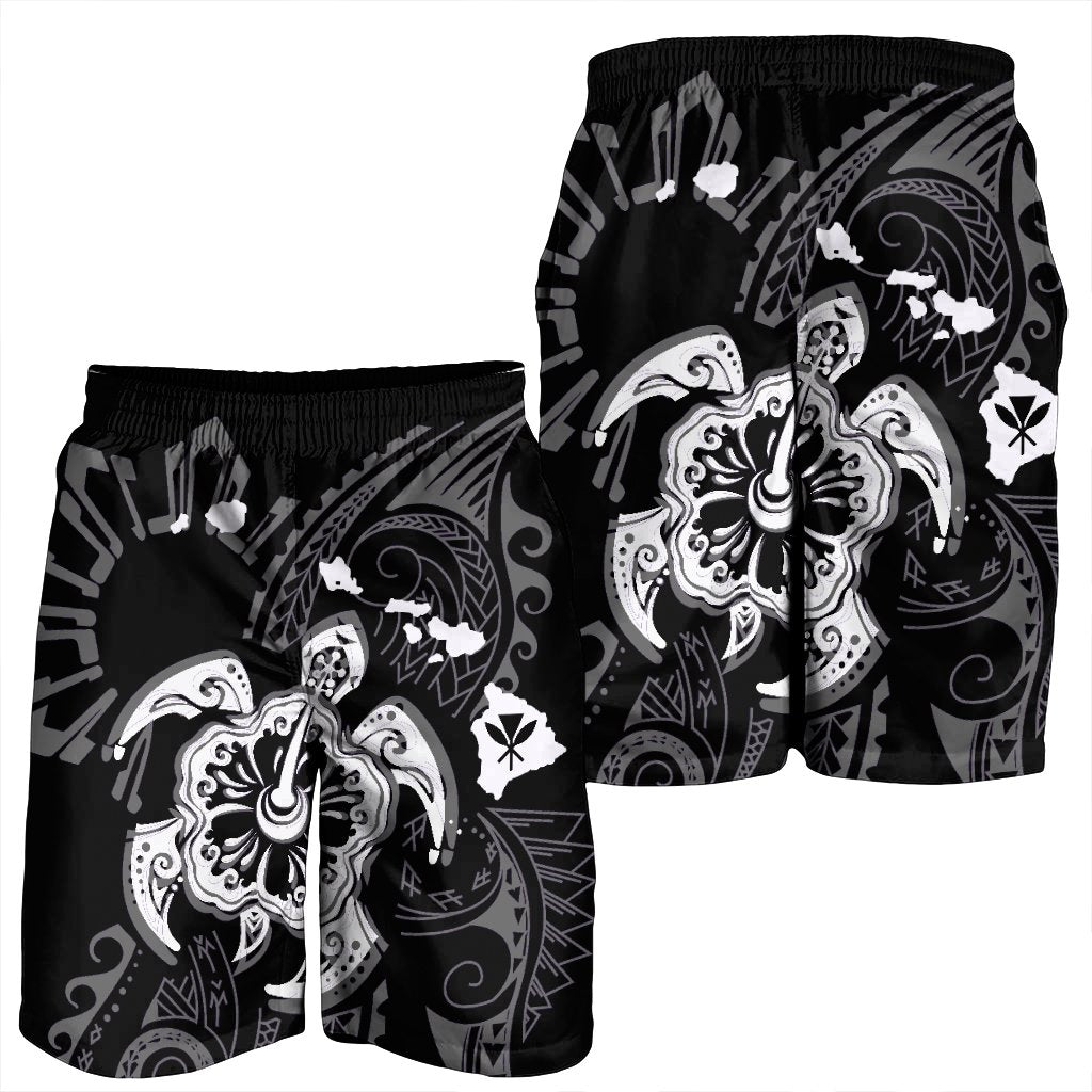 Hawaiian Map Kanaka Hibiscus Turtle White Polynesian Men's Shorts - AH - Polynesian Pride