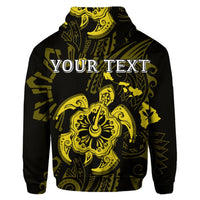 Custom Hawaiian Map Kanaka Hibiscus Turtle Yellow Polynesian Hoodie - Polynesian Pride