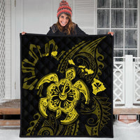 Hawaiian Map Kanaka Hibiscus Turtle Yellow Polynesian Premium Quilts - AH - Polynesian Pride
