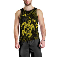 Hawaiian Map Kanaka Hibiscus Turtle Yellow Polynesian Tank Top - AH Black - Polynesian Pride