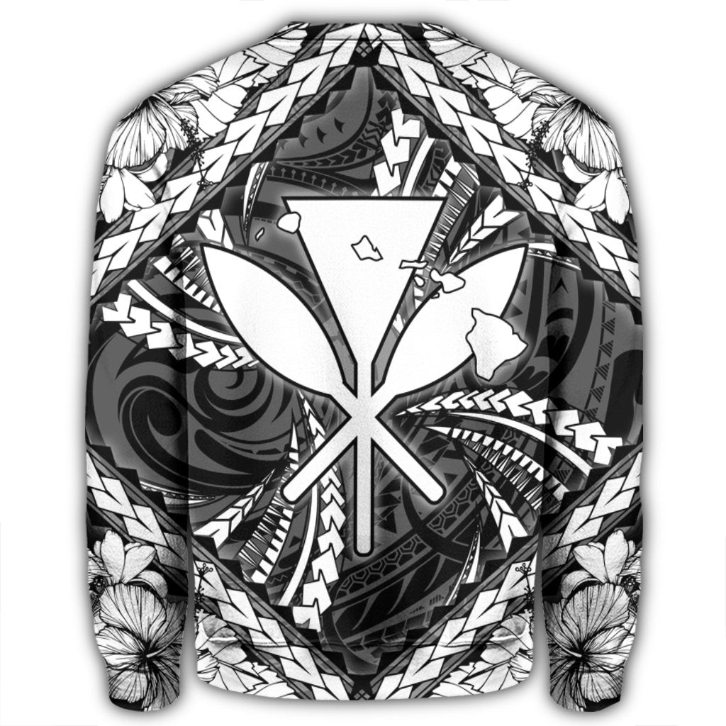 Hawaiian Map Kanaka Hibiscus White Polynesian Sweatshirt - AH - Polynesian Pride