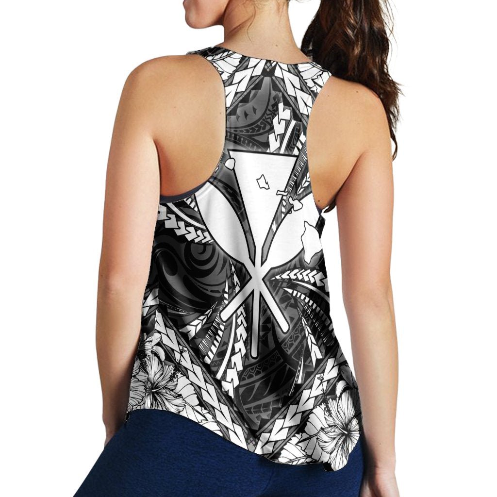Hawaiian Map Kanaka Hibiscus White Polynesian Racerback Tank - AH - Polynesian Pride