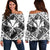 Hawaiian Map Kanaka Hibiscus White Polynesian Women's Off Shoulder Sweater - AH Black - Polynesian Pride