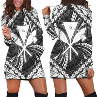 Hawaiian Map Kanaka Hibiscus White Polynesian Hoodie Dress - AH Black - Polynesian Pride
