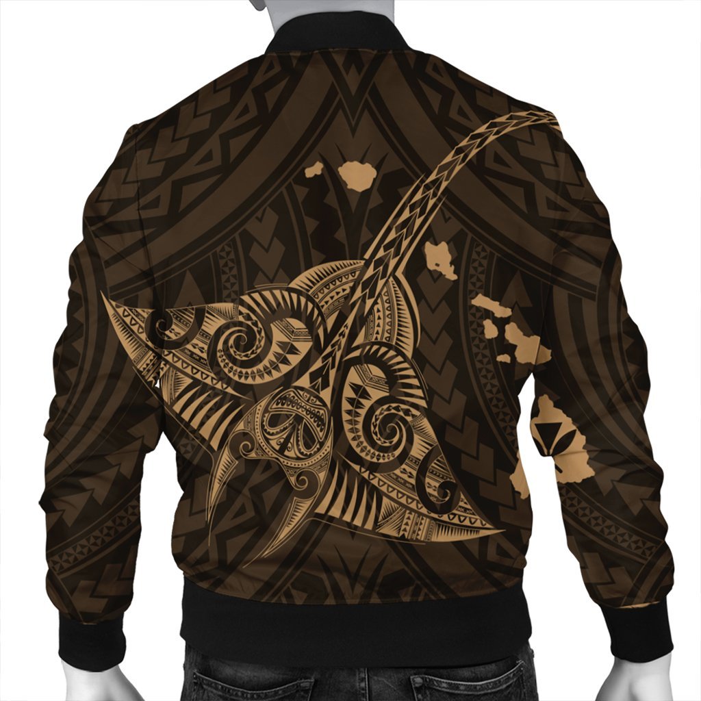Hawaiian Map Kanaka Manta Ray Polynesian Bomber Jacket Gold - AH - Polynesian Pride