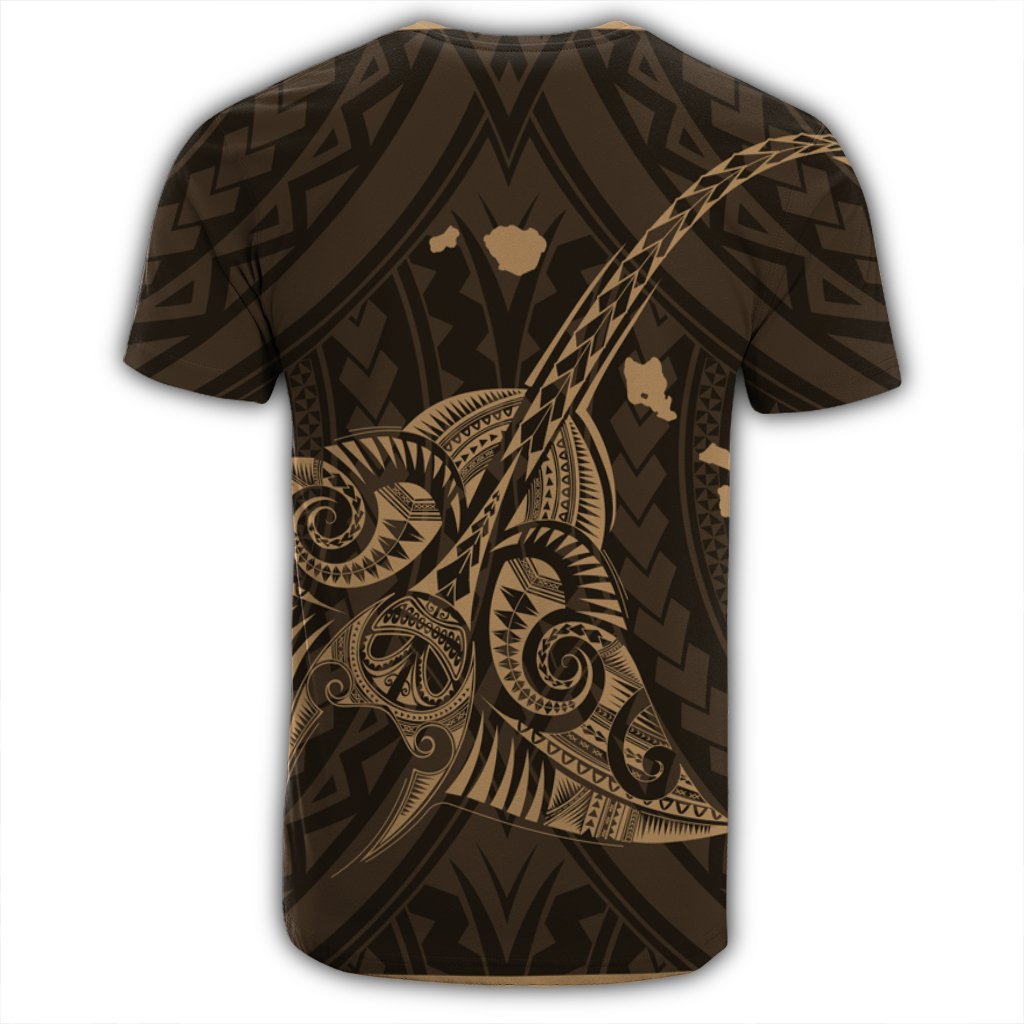 Hawaiian Map Kanaka Manta Ray Polynesian T Shirt Gold - Polynesian Pride