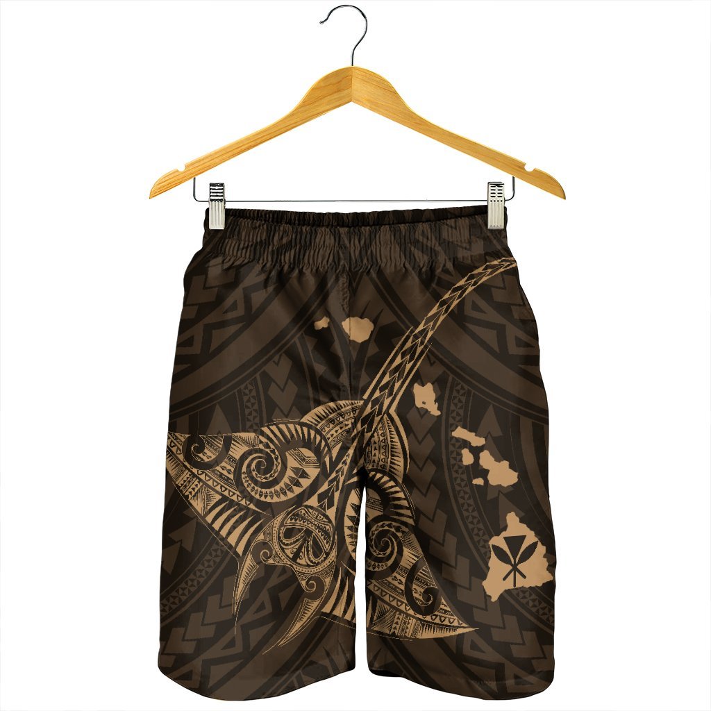 Hawaiian Map Kanaka Manta Ray Polynesian Men's Shorts Gold - AH - Polynesian Pride