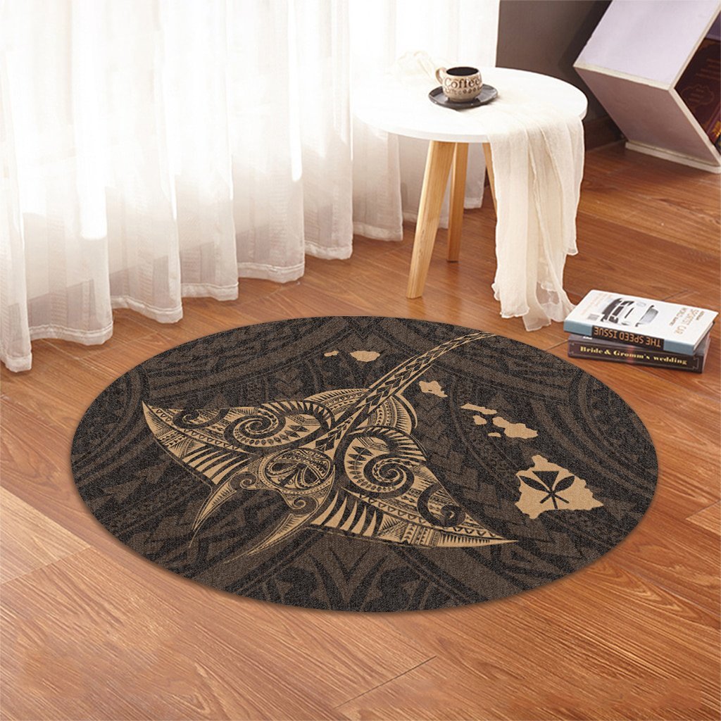 Hawaiian Map Kanaka Manta Ray Polynesian Round Carpet Gold - AH - Polynesian Pride