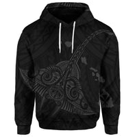Custom Hawaiian Map Kanaka Manta Ray Polynesian Hoodie Gray - Polynesian Pride