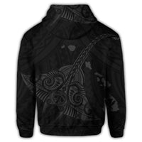 Hawaiian Map Kanaka Manta Ray Polynesian Zip Hoodie Gray - Polynesian Pride
