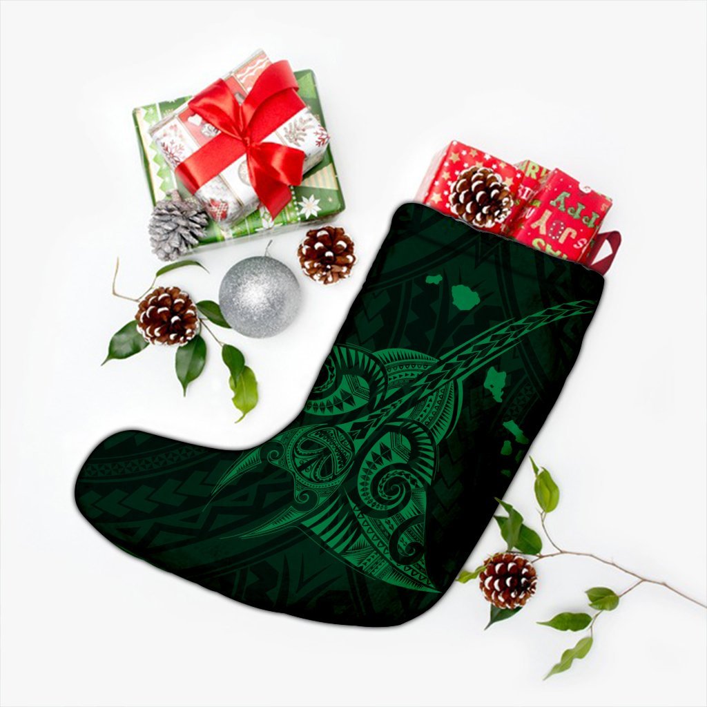 Hawaiian Map Kanaka Manta Ray Polynesian Christmas Stocking Green - AH - Polynesian Pride