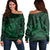 Hawaiian Map Kanaka Manta Ray Polynesian Women's Off Shoulder Sweater Green - AH Black - Polynesian Pride