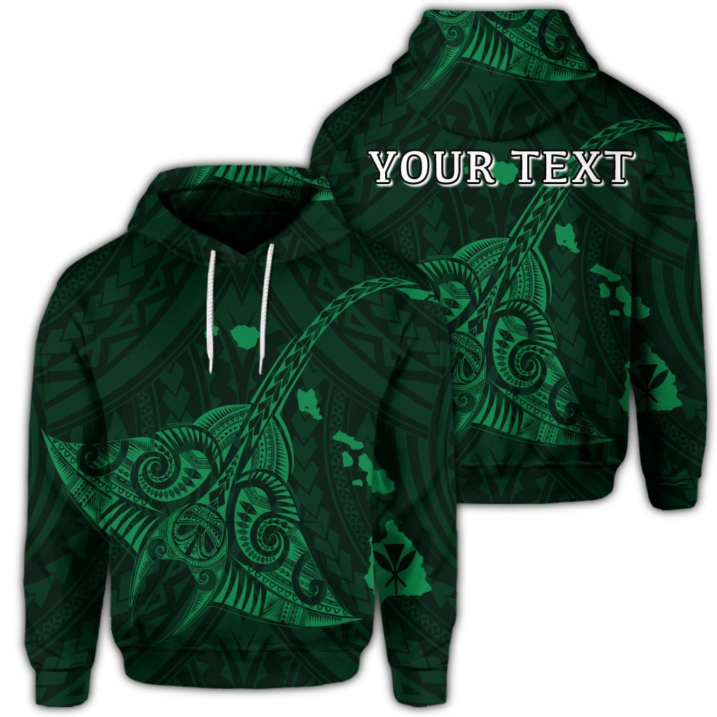 Custom Hawaiian Map Kanaka Manta Ray Polynesian Hoodie Green Unisex Art - Polynesian Pride