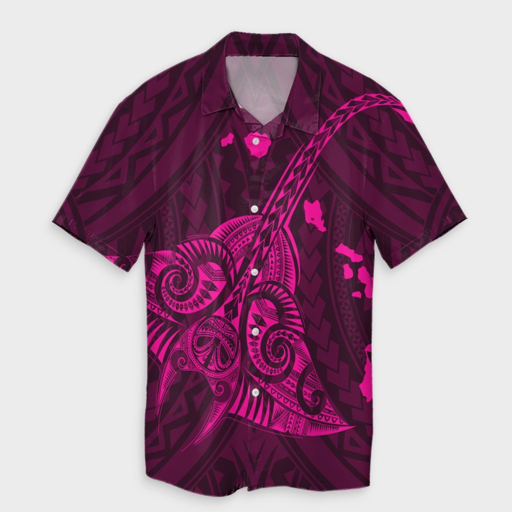 Hawaiian Map Kanaka Manta Ray Polynesian Hawaiian Shirt Pink - AH Unisex Black - Polynesian Pride