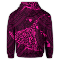 Hawaiian Map Kanaka Manta Ray Polynesian Zip Hoodie Pink - Polynesian Pride