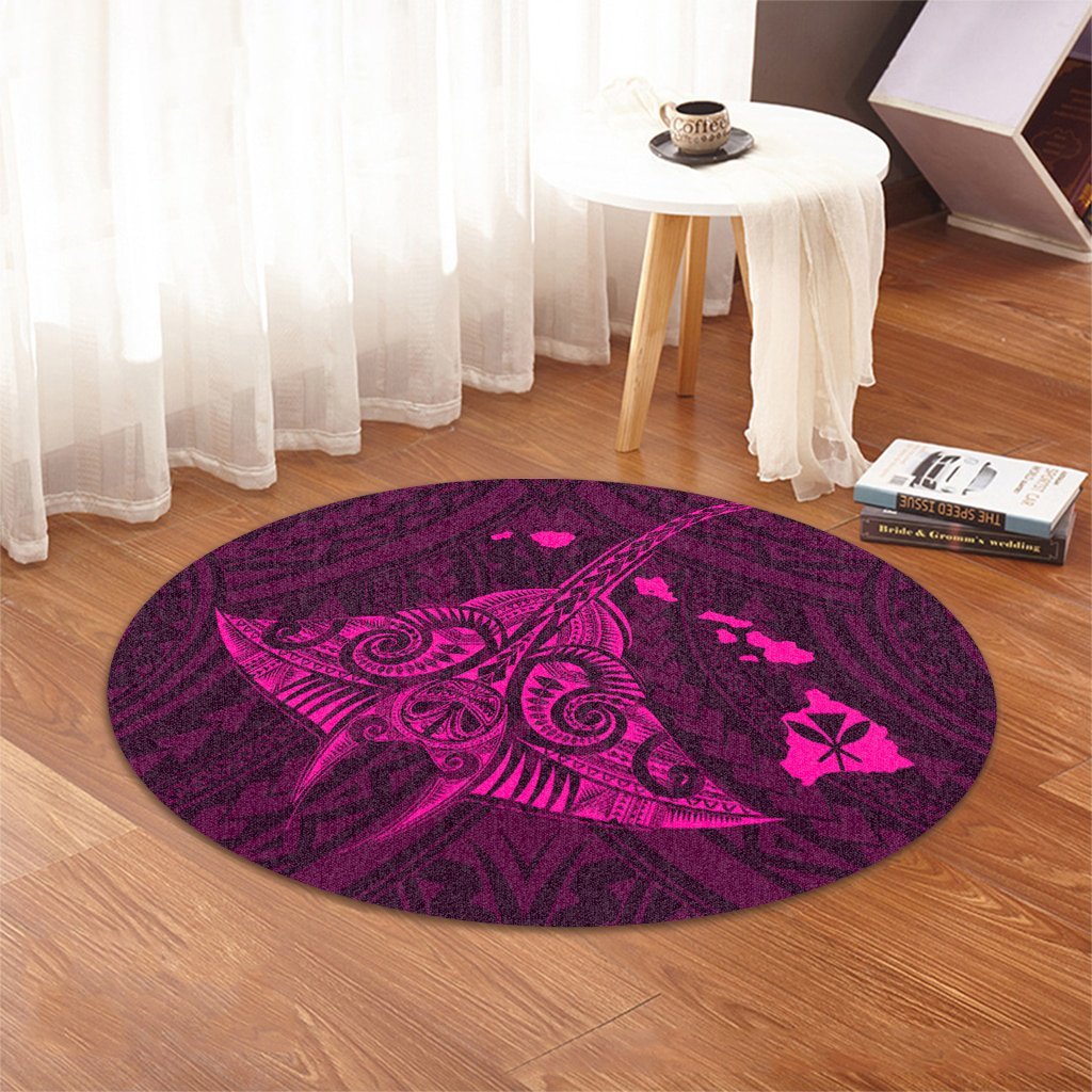 Hawaiian Map Kanaka Manta Ray Polynesian Round Carpet Pink - AH - Polynesian Pride