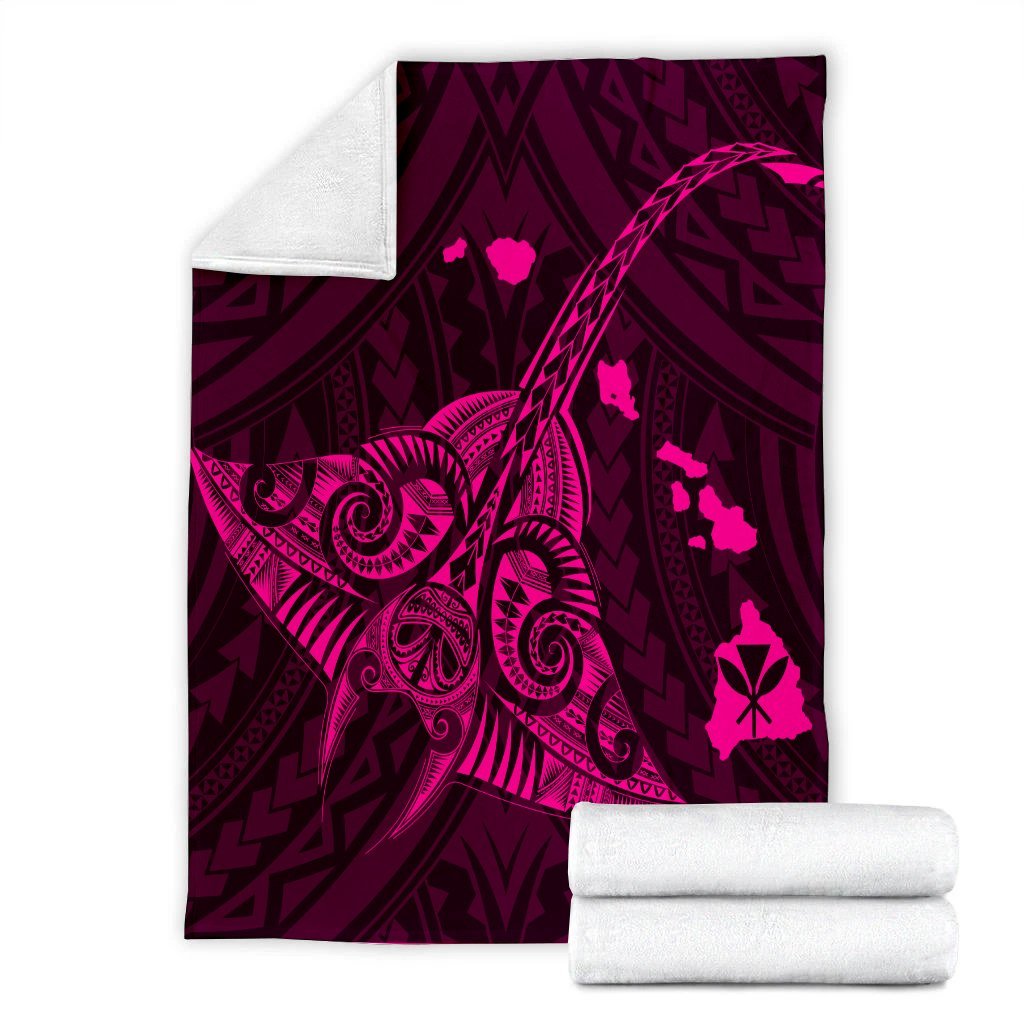 Hawaiian Map Kanaka Manta Ray Polynesian Premium Blankets Pink - AH - Polynesian Pride