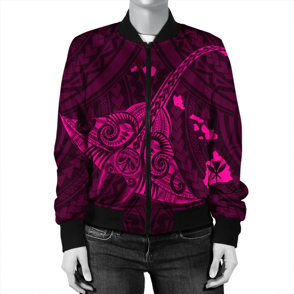 Hawaiian Map Kanaka Manta Ray Polynesian Bomber Jacket Pink - AH - Polynesian Pride