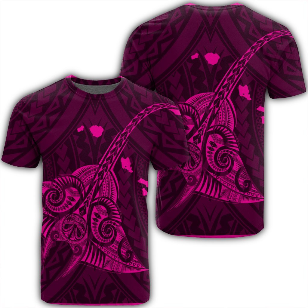 Hawaiian Map Kanaka Manta Ray Polynesian T Shirt Pink Unisex Black - Polynesian Pride