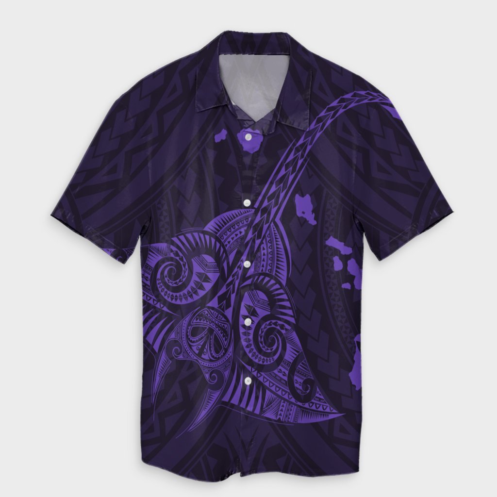 Hawaiian Map Kanaka Manta Ray Polynesian Hawaiian Shirt Purple - AH Unisex Black - Polynesian Pride