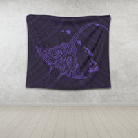 Hawaiian Map Kanaka Manta Ray Polynesian Tapestry Purple - AH - Polynesian Pride
