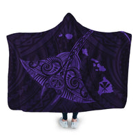 Hawaiian Map Kanaka Manta Ray Polynesian Hooded Blanket Purple - AH Hooded Blanket White - Polynesian Pride