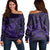 Hawaiian Map Kanaka Manta Ray Polynesian Women's Off Shoulder Sweater Purple - AH Black - Polynesian Pride