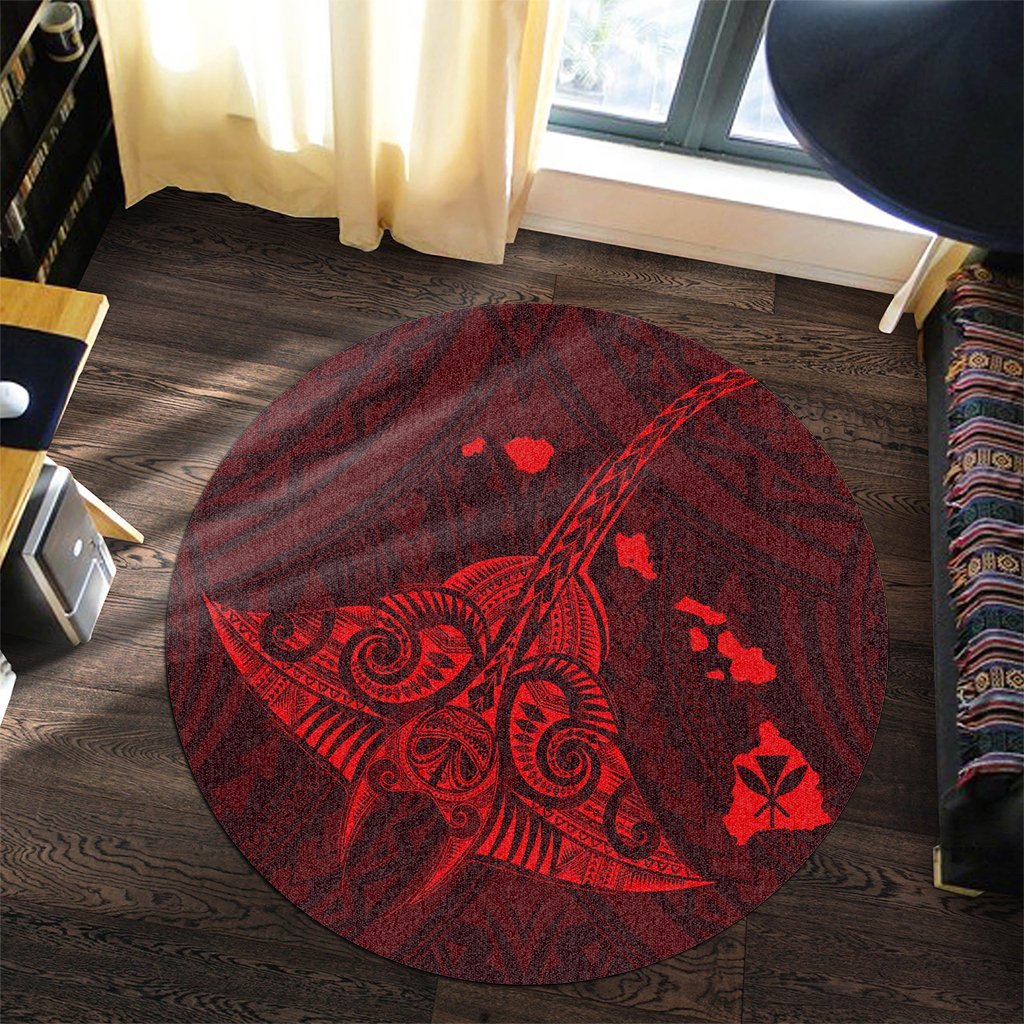 Hawaiian Map Kanaka Manta Ray Polynesian Round Carpet Red - AH - Polynesian Pride