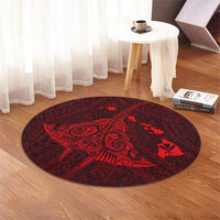 Hawaiian Map Kanaka Manta Ray Polynesian Round Carpet Red - AH - Polynesian Pride