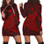 Hawaiian Map Kanaka Manta Ray Polynesian Hoodie Dress Red - AH Black - Polynesian Pride