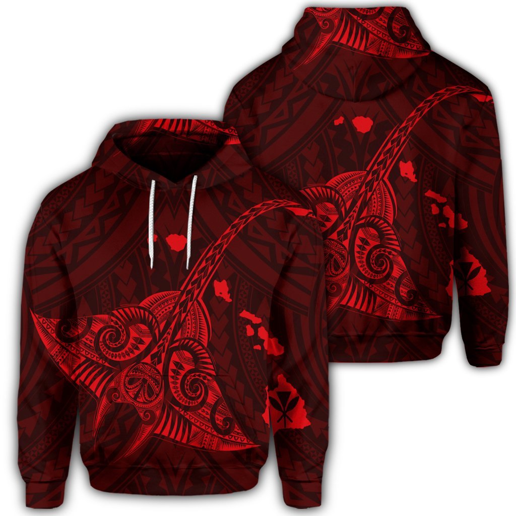 Hawaiian Map Kanaka Manta Ray Polynesian Hoodie Red Unisex Art - Polynesian Pride