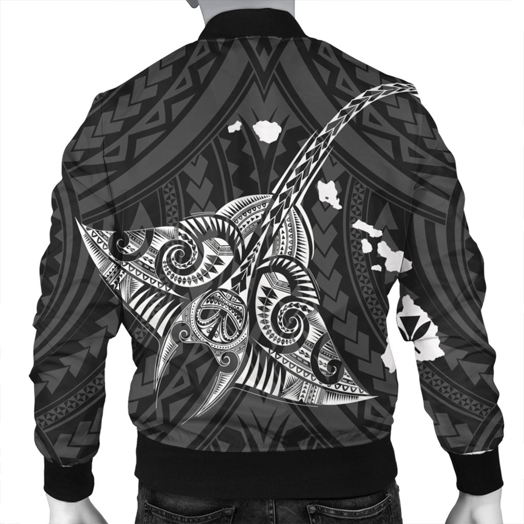Hawaiian Map Kanaka Manta Ray Polynesian Bomber Jacket White - AH - Polynesian Pride