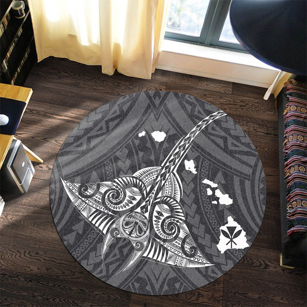 Hawaiian Map Kanaka Manta Ray Polynesian Round Carpet White - AH - Polynesian Pride