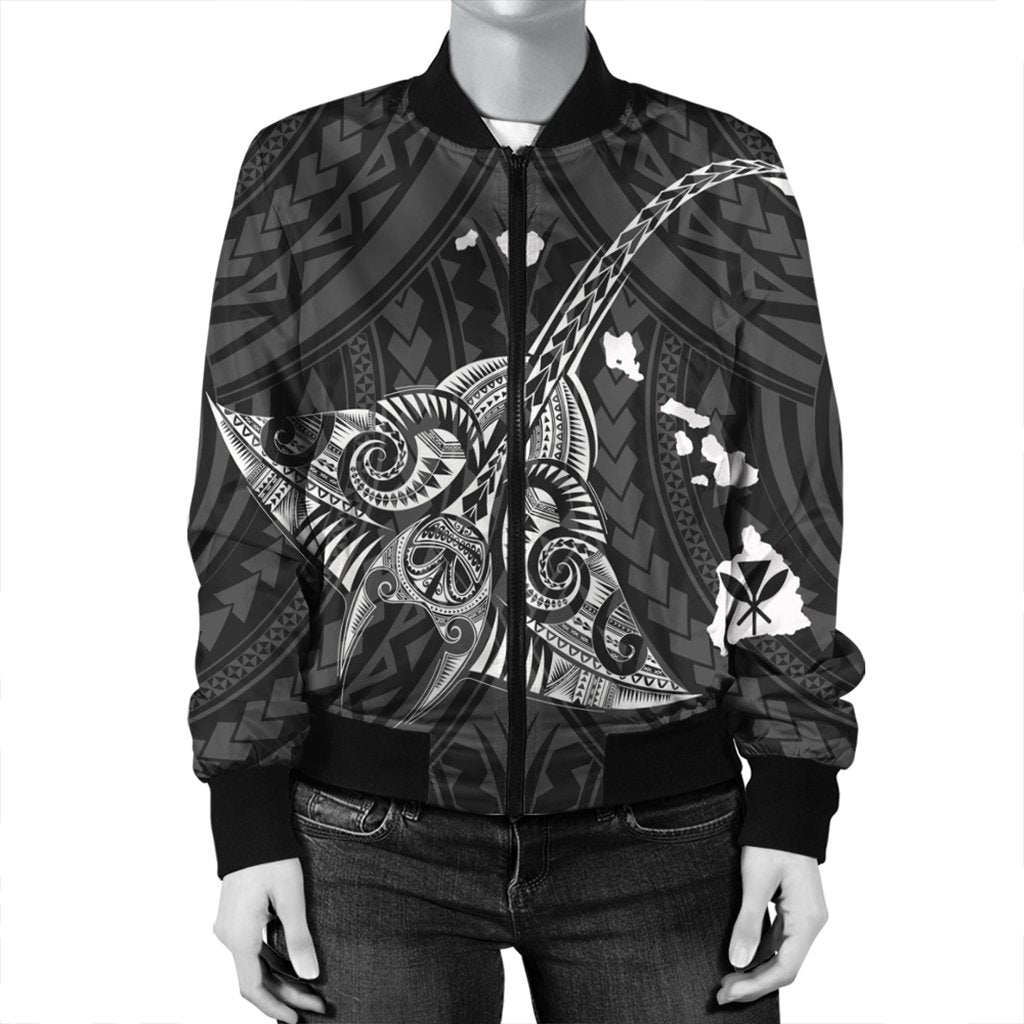 Hawaiian Map Kanaka Manta Ray Polynesian Bomber Jacket White - AH - Polynesian Pride