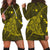 Hawaiian Map Kanaka Manta Ray Polynesian Hoodie Dress Yellow - AH Black - Polynesian Pride