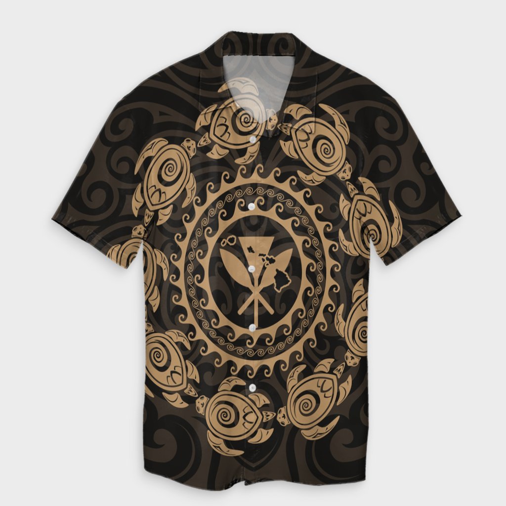 Hawaiian Map Kanaka Turtles Circle Style Gold Polynesian Hawaiian Shirt - AH Unisex Black - Polynesian Pride