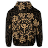Hawaiian Map Kanaka Turtles Circle Style Gold Polynesian Zip Hoodie - Polynesian Pride