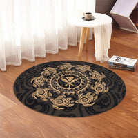 Hawaiian Map Kanaka Turtles Circle Style Gold Polynesian Round Carpet - AH - Polynesian Pride
