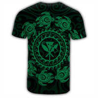 Hawaiian Map Kanaka Turtles Circle Style Green Polynesian T Shirt - Polynesian Pride