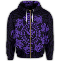 Hawaiian Map Kanaka Turtles Circle Style Purple Polynesian Zip Hoodie - Polynesian Pride