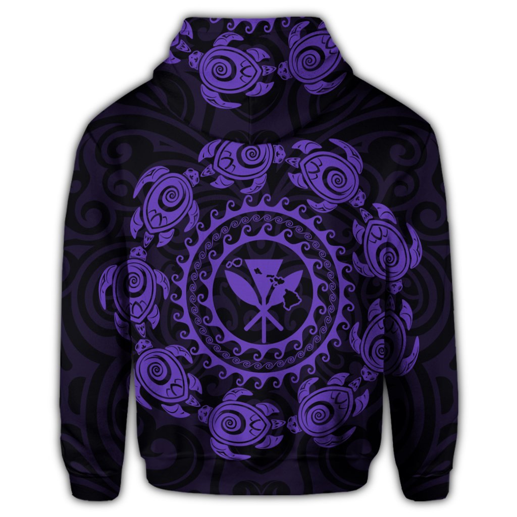 Hawaiian Map Kanaka Turtles Circle Style Purple Polynesian Hoodie - Polynesian Pride