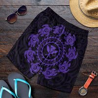 Hawaiian Map Kanaka Turtles Circle Style Purple Polynesian Men's Shorts - AH Art - Polynesian Pride