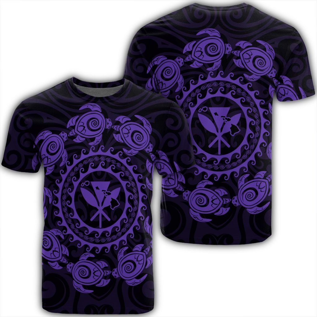 Hawaiian Map Kanaka Turtles Circle Style Purple Polynesian T Shirt Unisex Black - Polynesian Pride